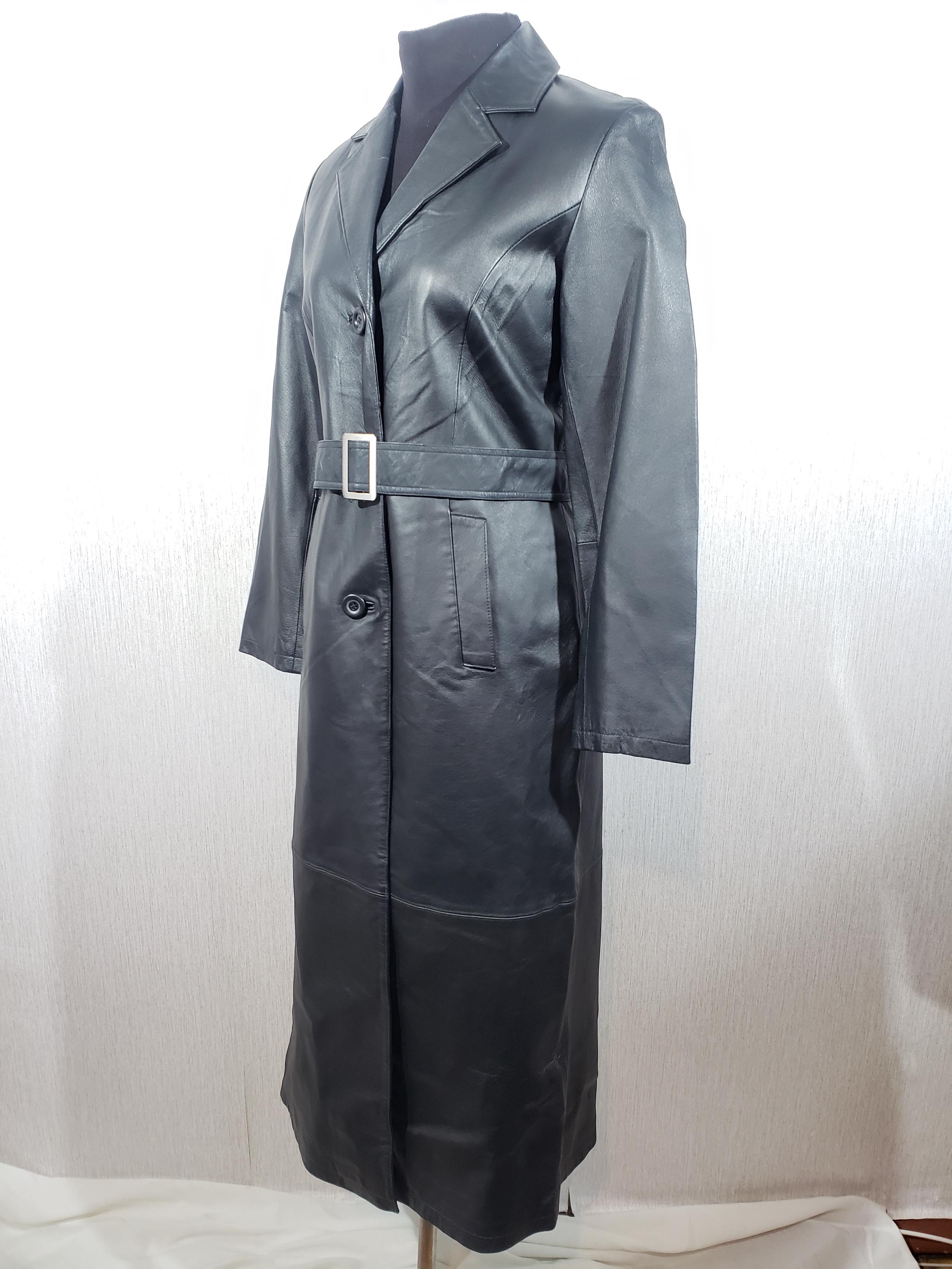 ジャケット・アウター vintage real leather trench coat Vintage Black Genuine Leather Long Jacket: Belted Women's Coat - Etsy