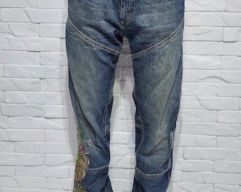 Geborduurde denimjeans: blauwe damesbroek