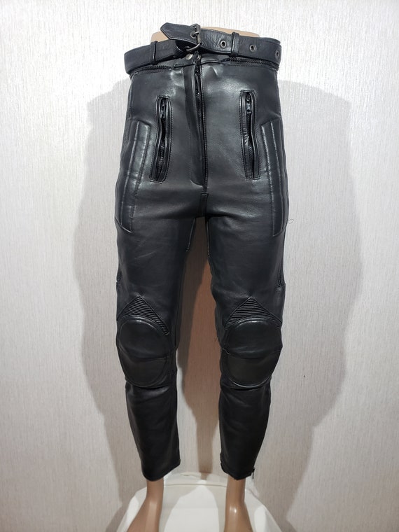 Gorgeous Black Leather Biker Pants for Women. Black Leather Pants With  Light Protection. 