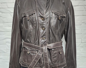 Vintage Brown Leather Jacket: Women's Genuine Leather with Pockets