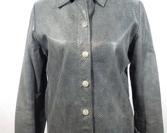 Vintage Green Snakeskin Embossed Leather Jacket