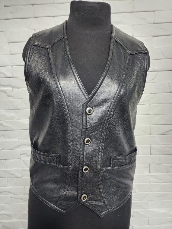Genuine Leather Vest: Black Waistcoat