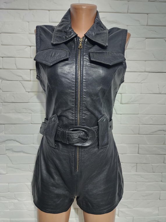 Vintage Black Leather Overalls Jumpsuit: Moto Style