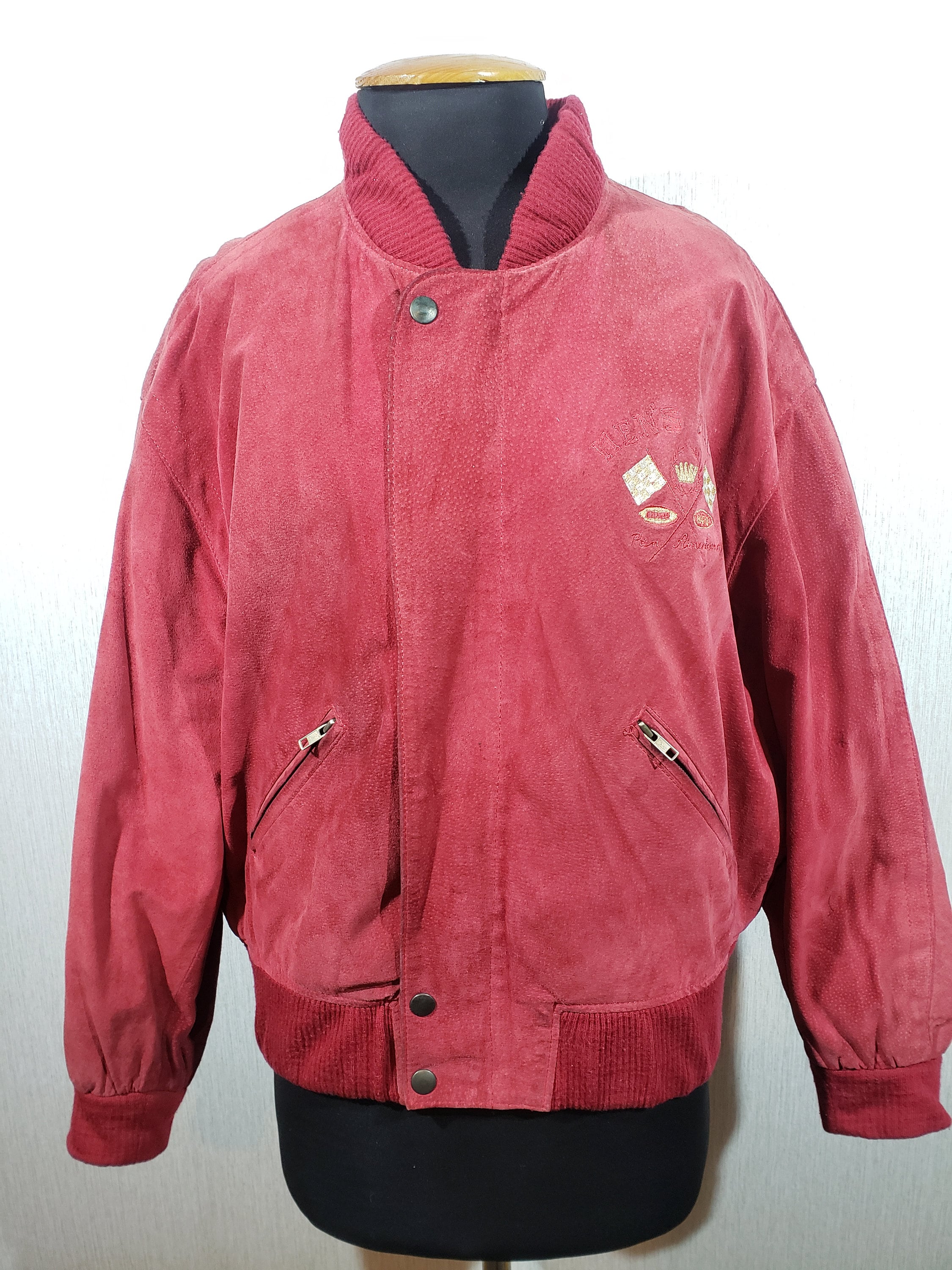 Vintage Red Suede Bomber Jacket: Men's Metal Zip Leather Jacket - Etsy