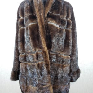 Vintage Brown Mink Fur Coat: Leather Inserts, Metal Hook Closure