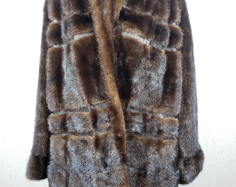 Vintage Brown Mink Fur Coat: Leather Inserts, Metal Hook Closure