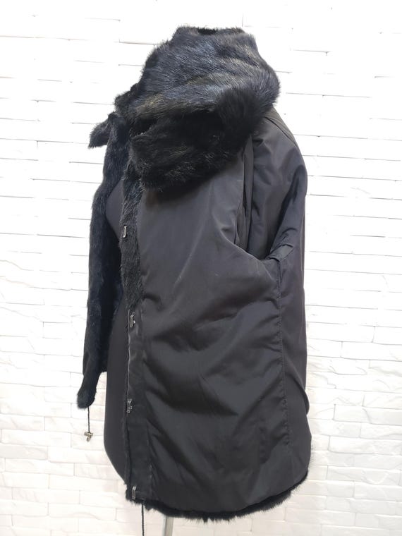 フード付きブラックミンクファーコート：レディース高級冬アウター