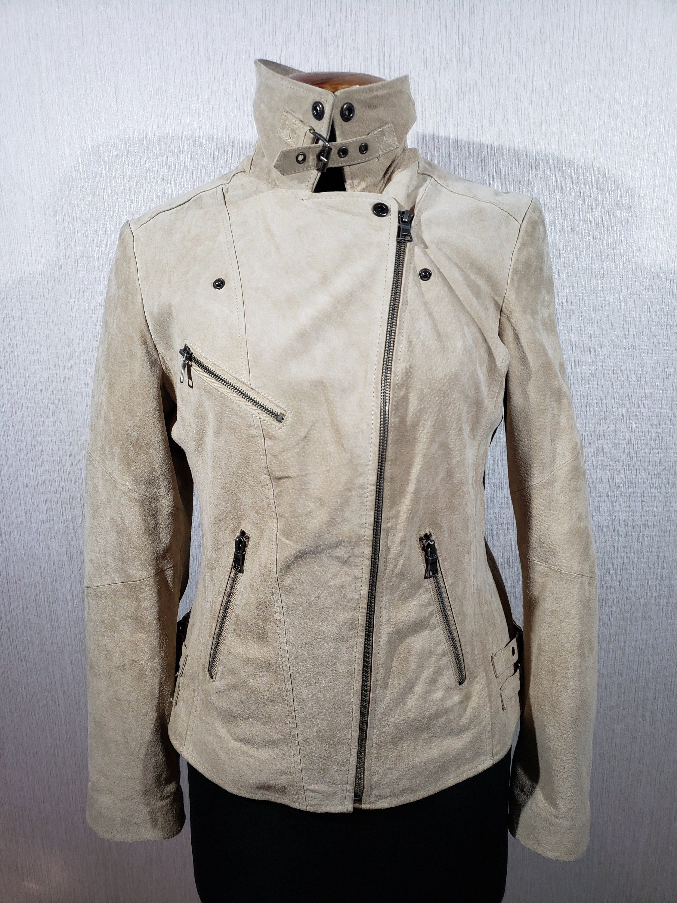 Stylish Women's Leather Jacket With a Metal Zipper. Women's