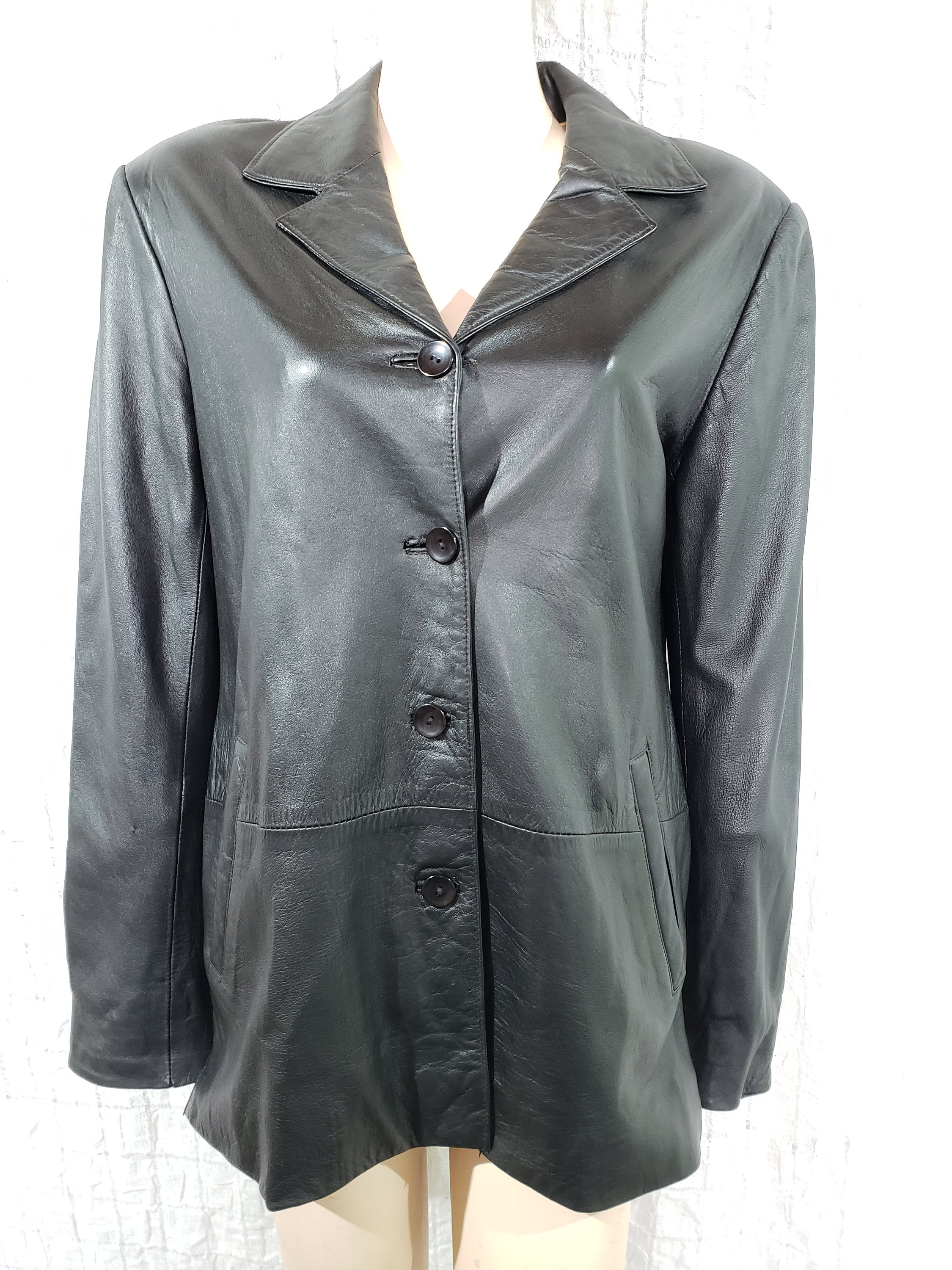 Veste En Cuir Noir Territory Ahead - Taille L - Style Motard Boutonnée - Neuf Avec étiquettes