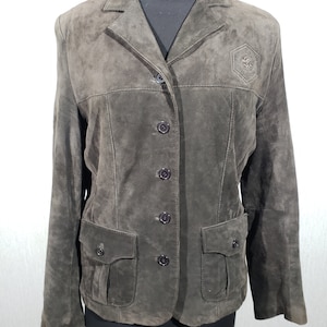 Vintage Suede Leather Jacket: Brown Button-Up Women&#39;s Coat