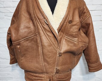 Brown Women's Sheepskin Jacket: Women's Vintage Button Coat