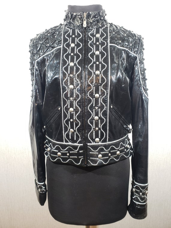 Black leather jacket with rhinestones sale