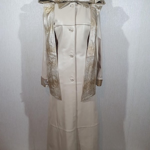 Luxurious Genuine Leather Raincoat: Two-Tone Gray & Silver, Hooded