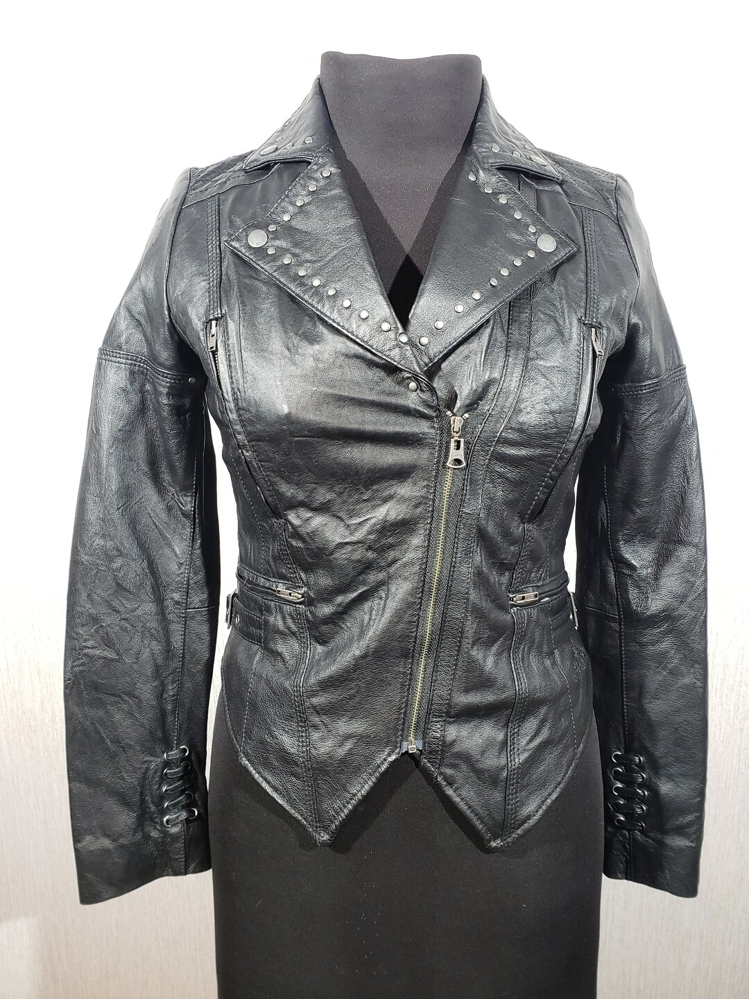 Retro Leather Jacket with Ribbon