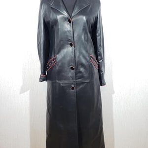 Women black leather raincoat. Women leather trench coat. Black leather long coat for women