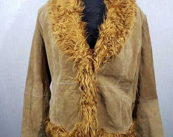 Vintage Brown Suede Jacket: Women's Faux Fur Collar