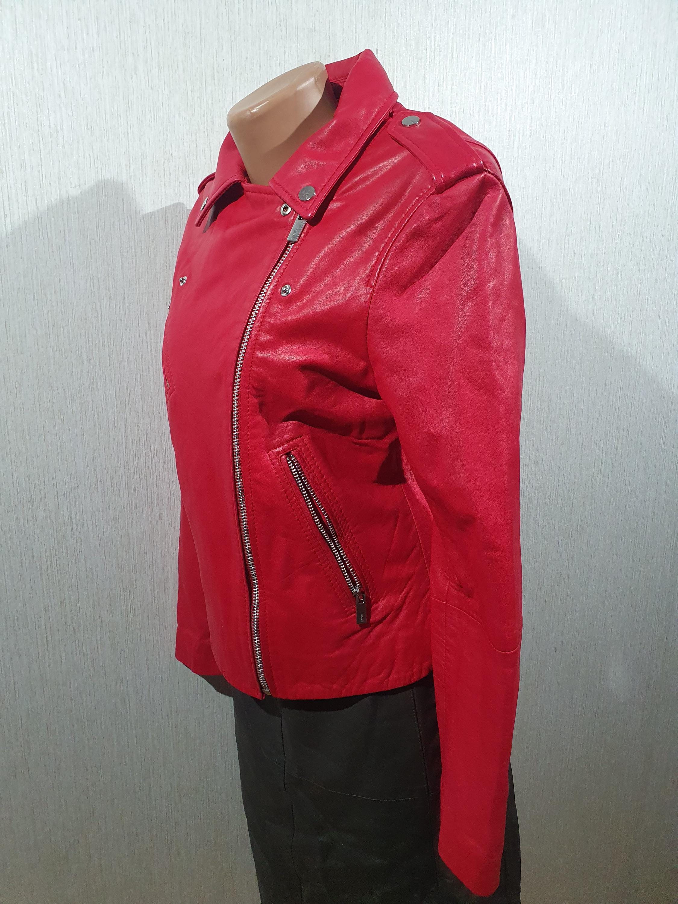 Red Leather Biker Jacket: Women's Metal Zipper Moto Jacket - Etsy