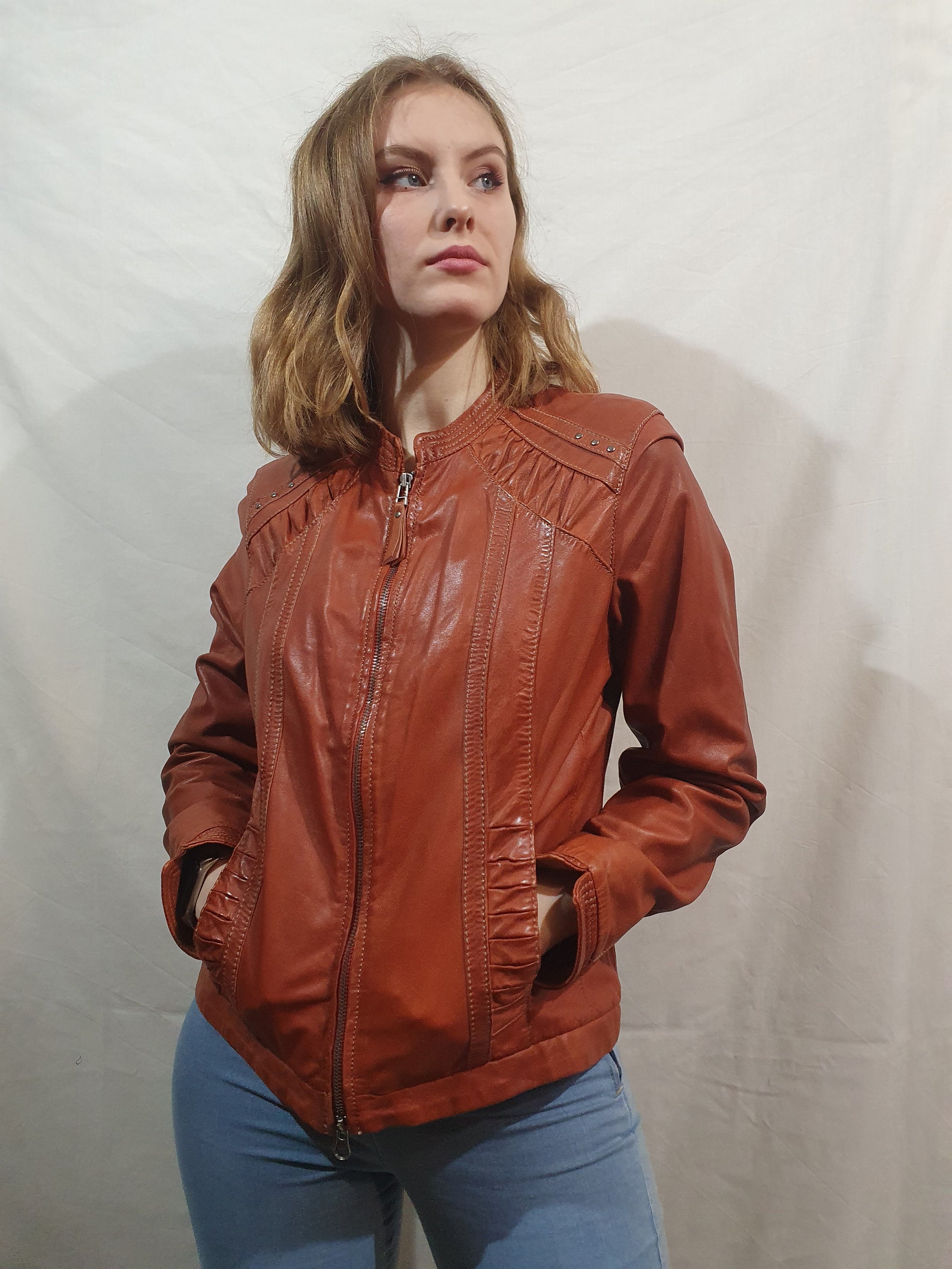 Lightweight Leather Jacket for Women. Reddishbrown Women's Jacket With