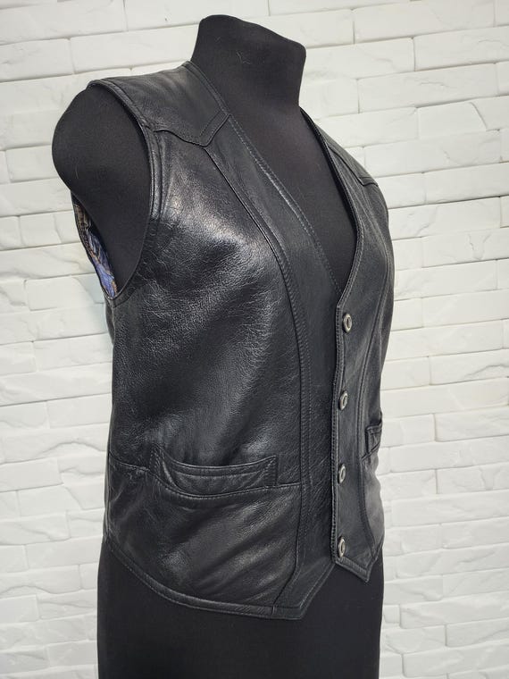 Genuine Leather Vest: Black Waistcoat View 3