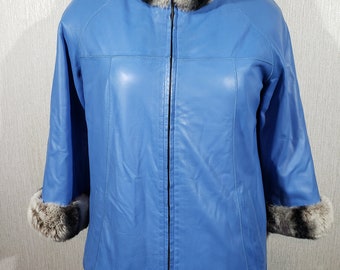 Reversible Blue Leather Jacket: Raglan Sleeve