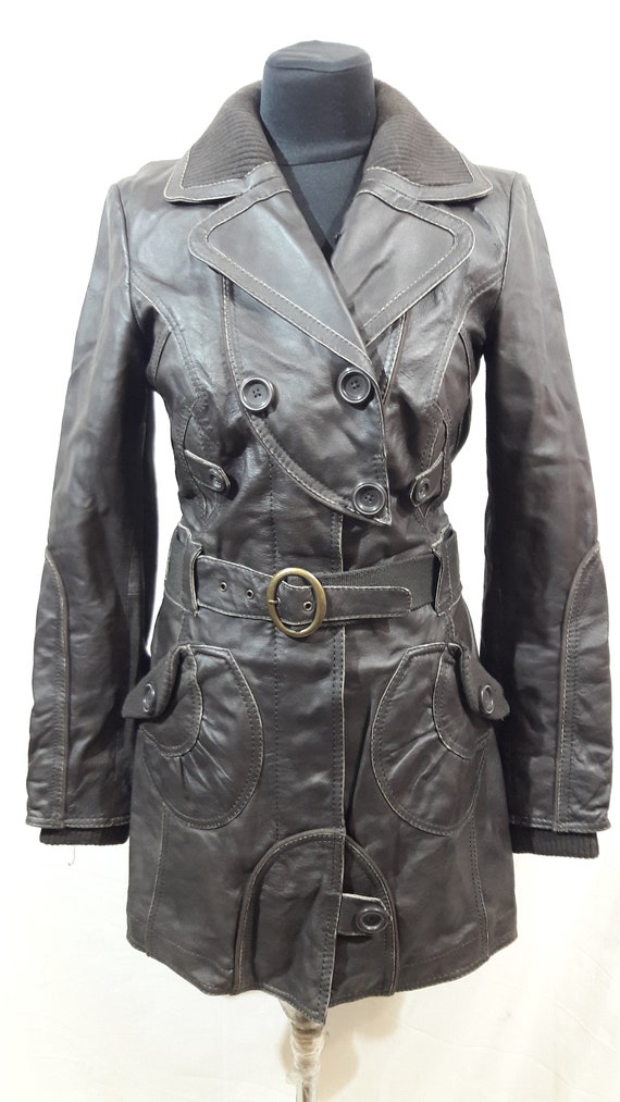 Women's leather raincoat. Brown leather raincoat w