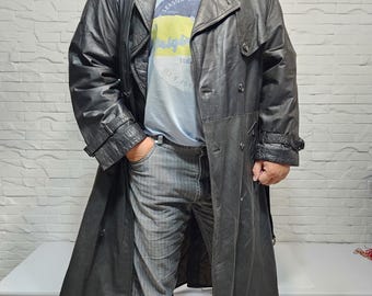 Men's Genuine Leather Trench Coat: Brown Belted Long Coat