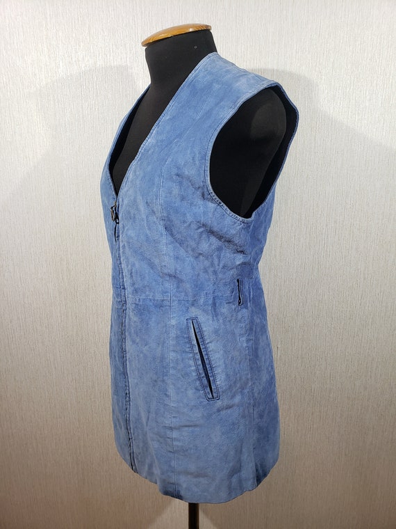 Stylish women's vest made of genuine suede. Blue … - image 2