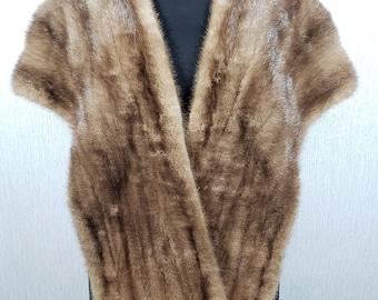 Vintage Mink Fur Cape: Brown Satin Lined Stole, Size S-XL