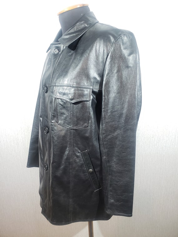 Vintage Patent Leather Jacket: Solid Black Button… - image 2