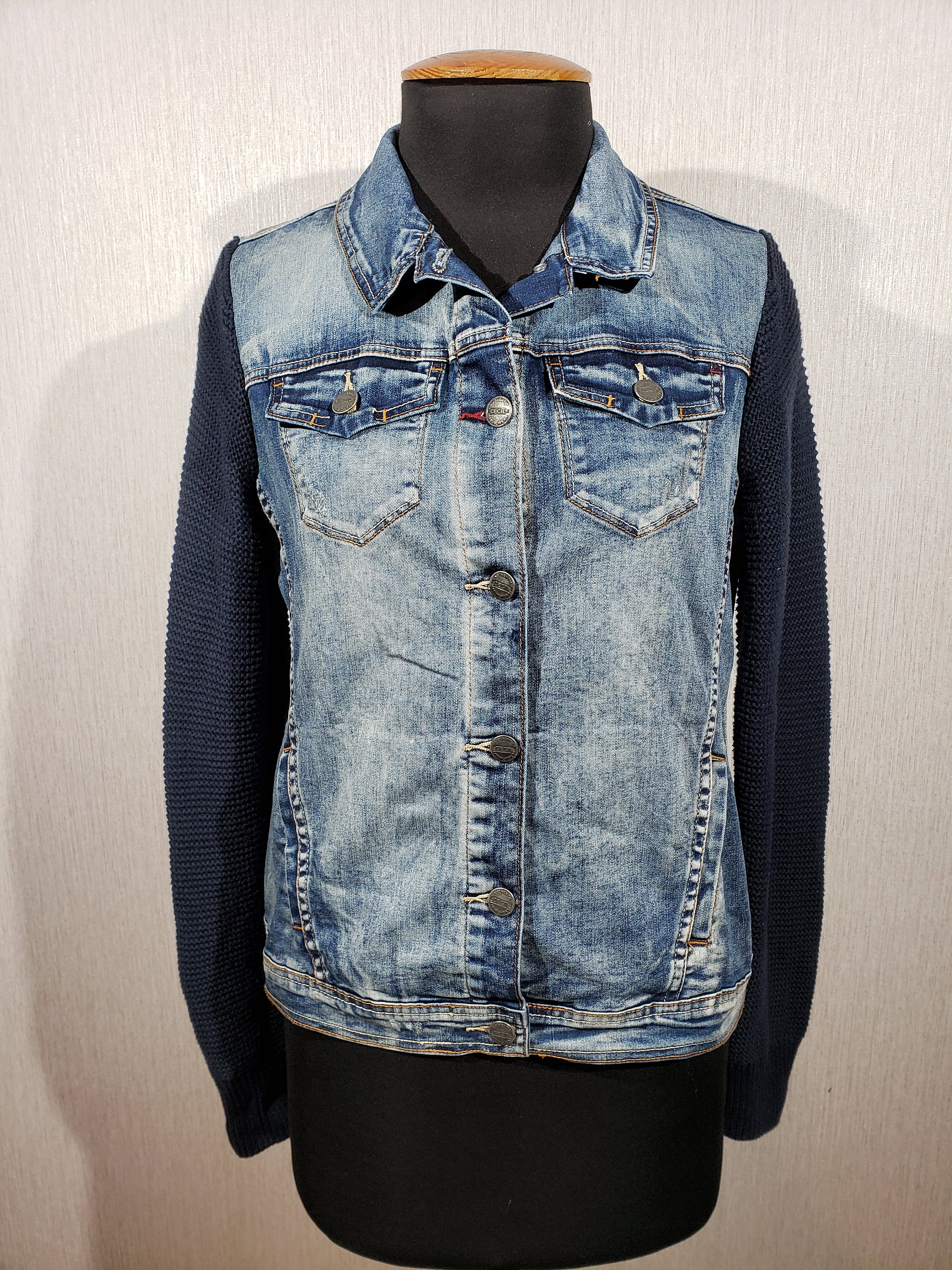 Stylish Women s Denim Jacket. Women s Blue Jacket Made of Fine Cotton. Women s Denim Jacket With Knitted Sleeves. Etsy