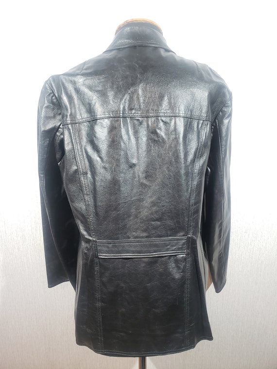 Vintage Patent Leather Jacket: Solid Black Button… - image 4