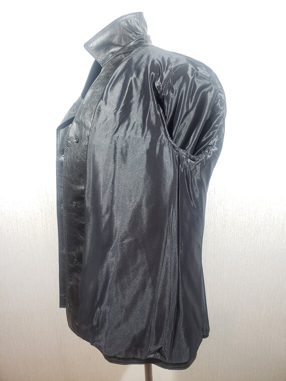 Vintage Patent Leather Jacket: Solid Black Button… - image 6
