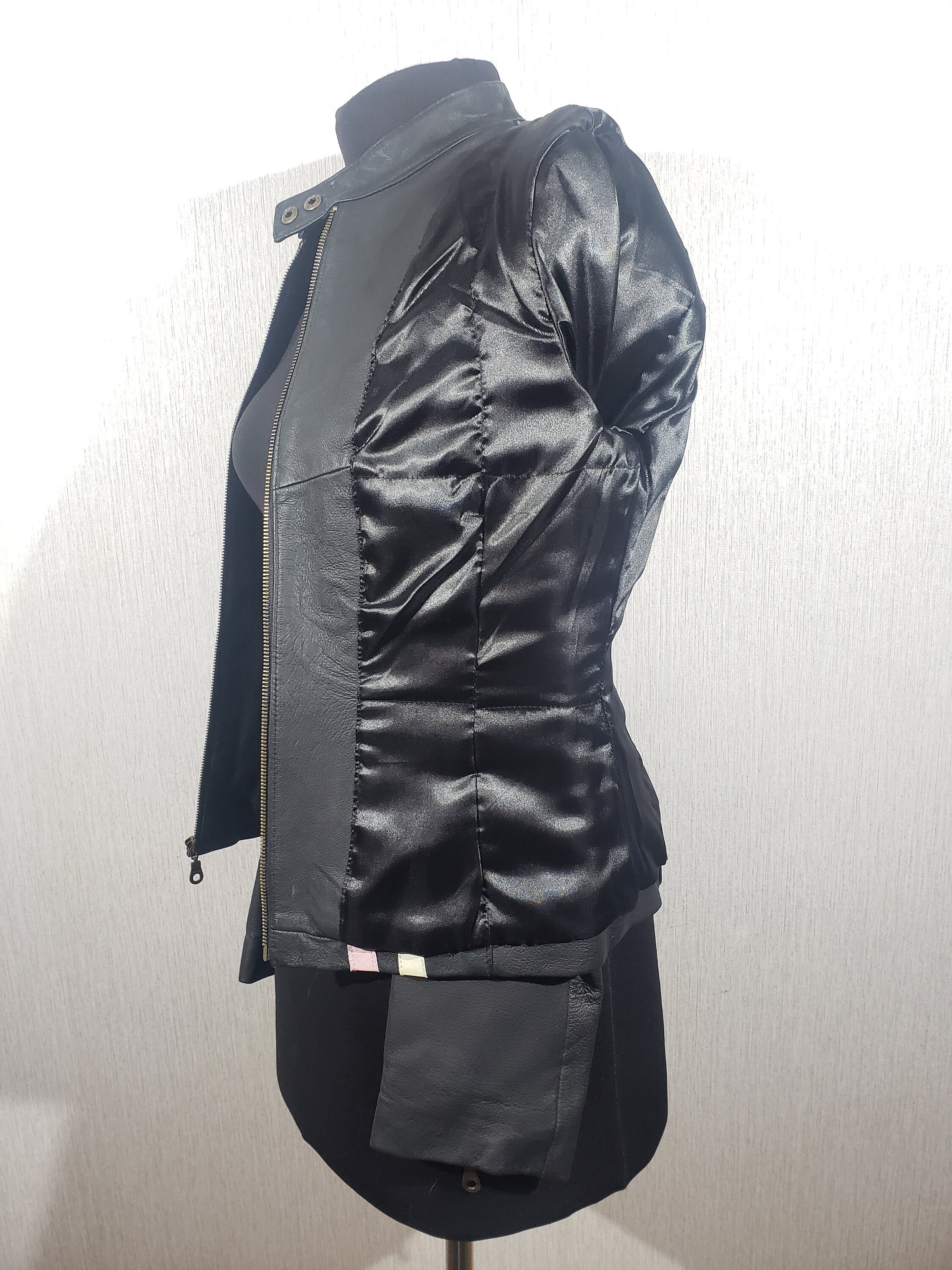 Vintage Black Rocker Woman Jacke. Leather Woman's Jacket