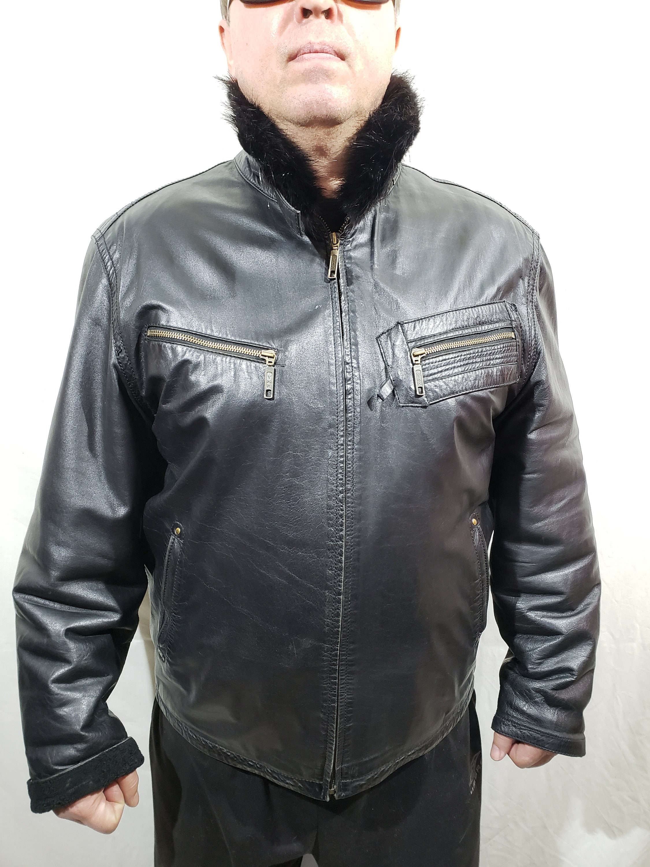 Buy Men's Black Sheepskin Coat: Beaver Collar Leather Jacket