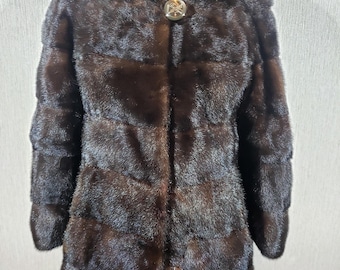 Vintage Brown Mink Fur Coat with Detachable Sleeves