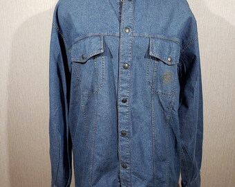 Men's Blue Cotton Shirt: Metal Snap Workwear Style