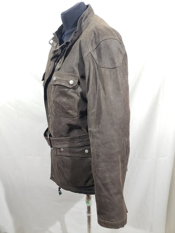 Reliable men's leather jacket with a belt. Brown … - image 3