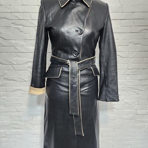Long Black Leather Jacket: Women's Genuine Leather Coat, Metal