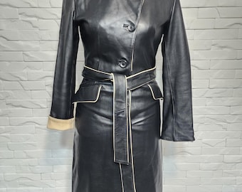 Vintage Black Leather Trench Coat - Women's Size L - Etsy
