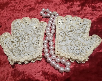 Handgefertigte fingerlose Lederhandschuhe: Weiß & Gold häkeln Autohandschuhe