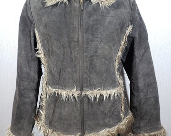 Vintage Brown Suede Jacket: Women's Faux Fur Collar