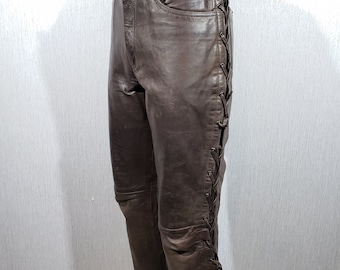 Braune Leder Motorradhose mit Schnürung - Denim Cut