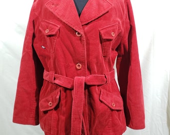 Vintage Red Corduroy Belted Jacket - Women's Cotton Coat
