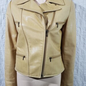 Blouson motard en cuir marron vintage : Blouson moto pour femme, tour de poitrine de 35,5 po.
