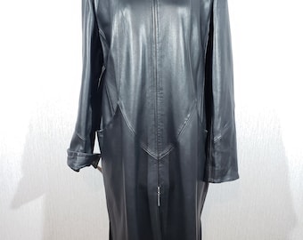 Long Black Genuine Leather Jacket: Women's Metal Zipper Coat