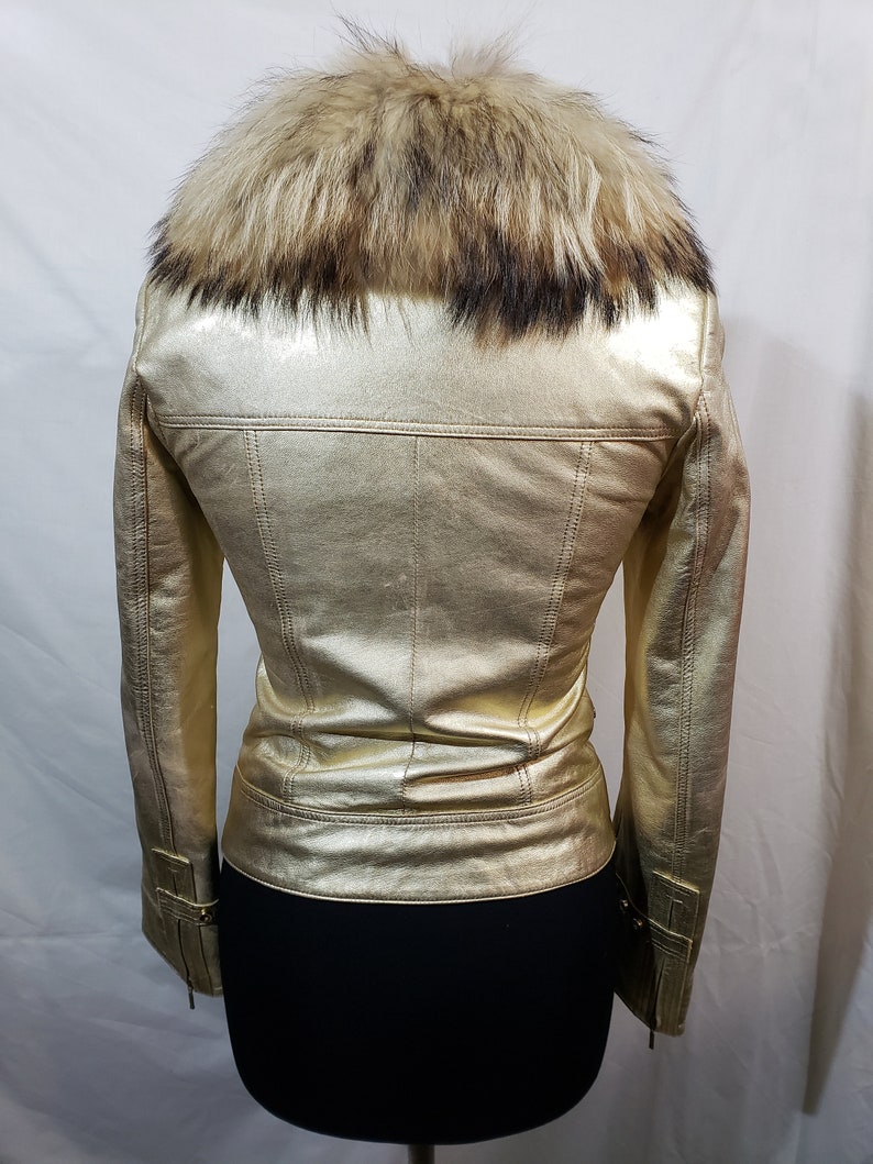 Majestic Women's Leather Jacket With a Metal Zipper. Women's Gold ...