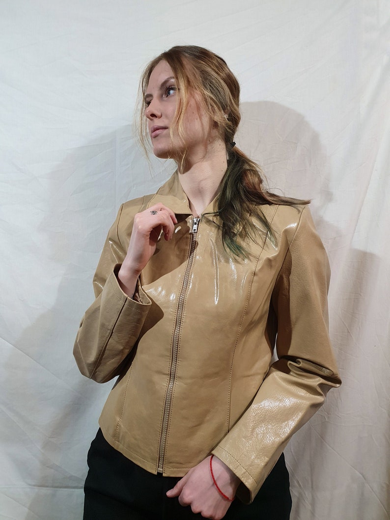 Women's Leather Jacket. Beige Women's Jacket Made of Etsy