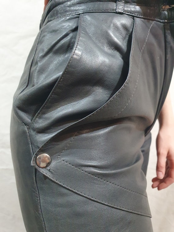 Lovely women's leather pants. Gray women's genuine