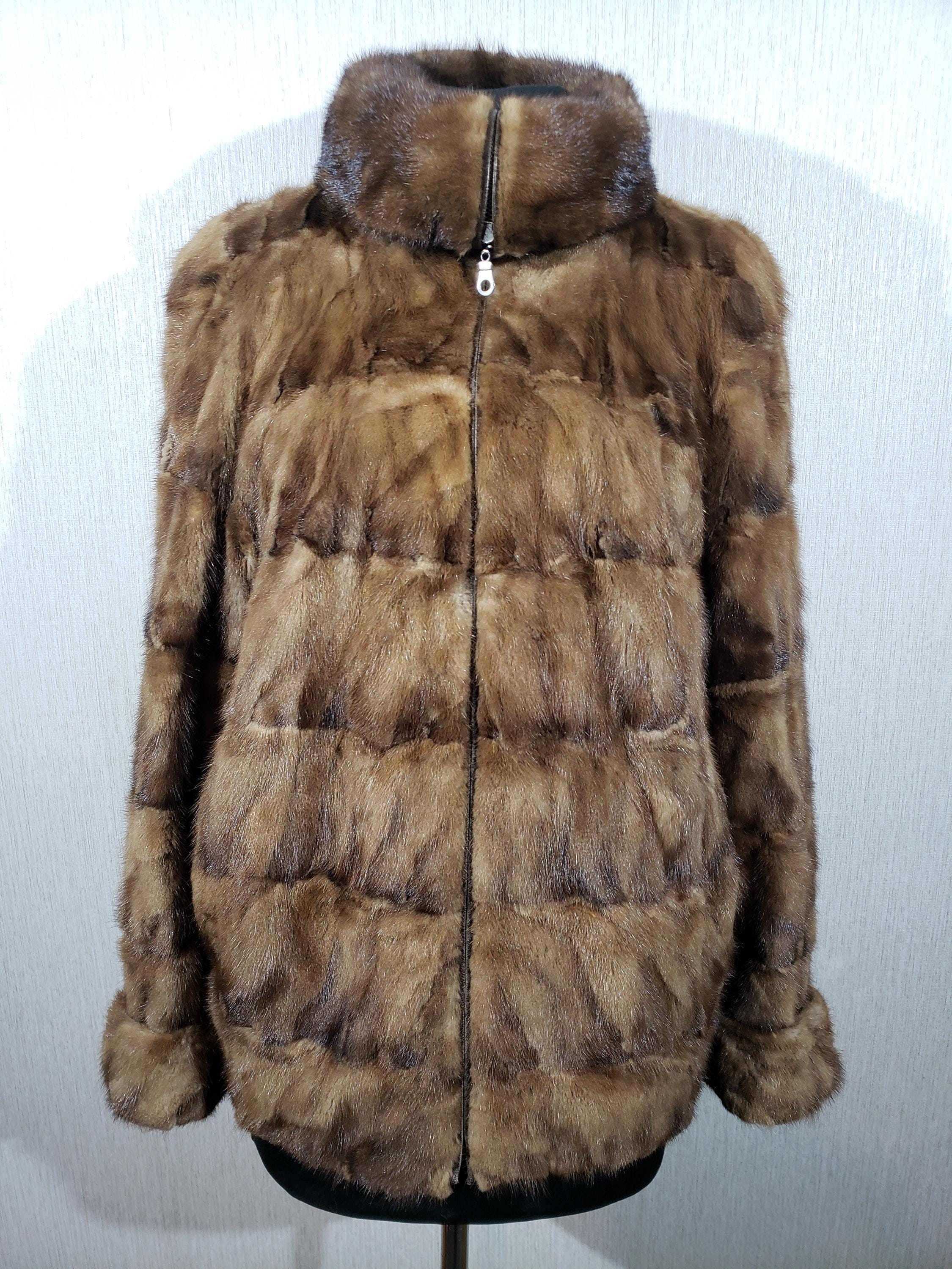 ブラウンミンクファーコート - レディース本毛皮ジップアップ