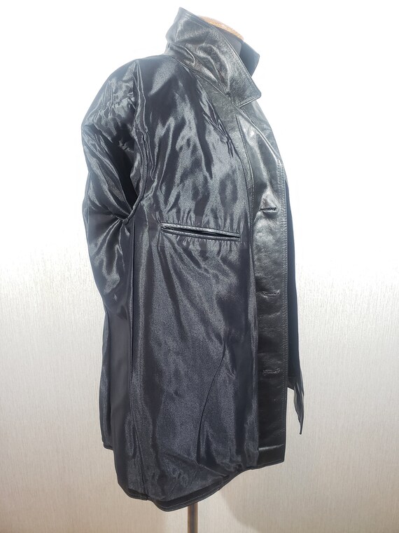 Vintage Patent Leather Jacket: Solid Black Button… - image 7